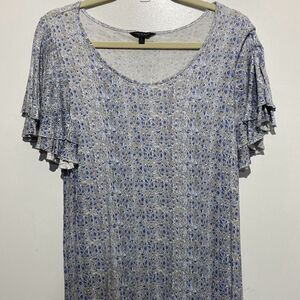 Lucky Brand Women's Multicolor Crew Neck Flutter Short Sleeve Shift Dress Large